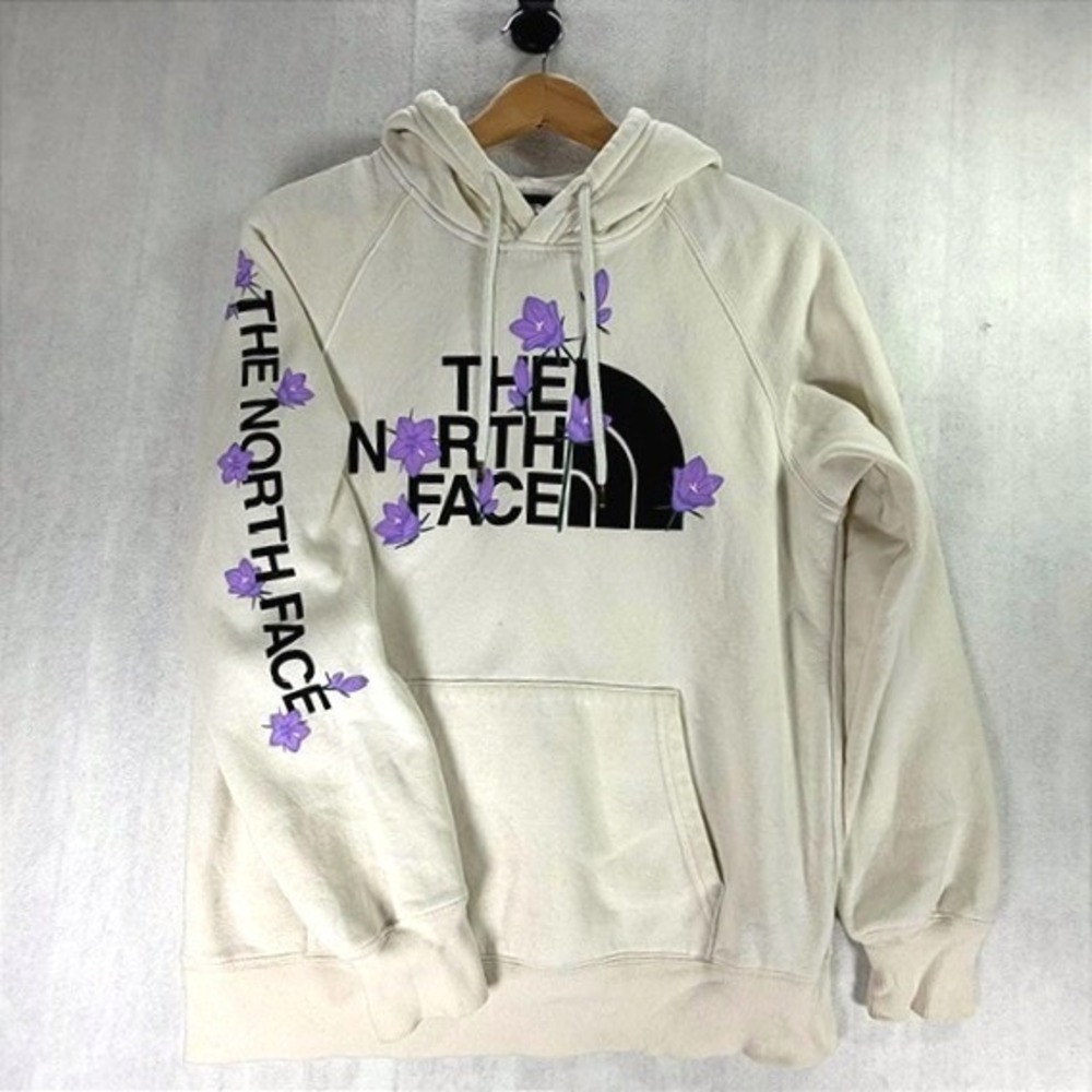 The North Face Brand Proud Purple Floral Logo M Pullover Hoodie Gardenia White